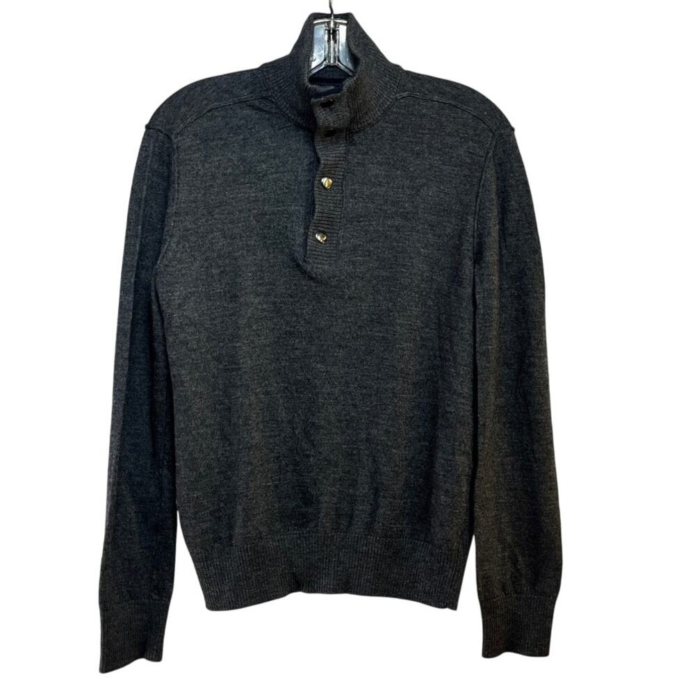 Merino Wool Sweater Mens Small Banana Republic Factory Gray Pullover 1/4 Zip L/S